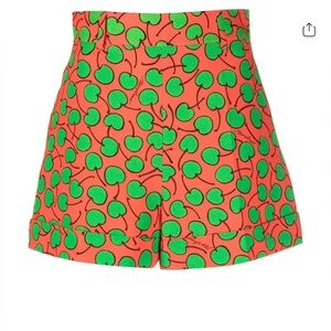 Moschino High Waist Orange Shorts with Green Pattern